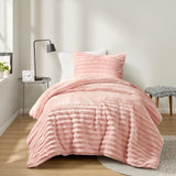 300GSM Fluffy Ribbed Plush Comforter Set,Pink