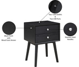 Teddy Contemporary Nightstand with USB Ports, Stylish Wood Grain Finish & Modern Stainless Steel Accents
