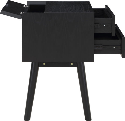 Teddy Contemporary Nightstand with USB Ports, Stylish Wood Grain Finish & Modern Stainless Steel Accents
