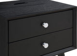 Teddy Contemporary Nightstand with USB Ports, Stylish Wood Grain Finish & Modern Stainless Steel Accents