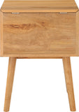 Teddy Contemporary Nightstand with USB Ports, Stylish Wood Grain Finish & Modern Stainless Steel Accents