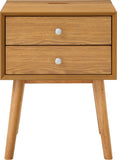 Teddy Contemporary Nightstand with USB Ports, Stylish Wood Grain Finish & Modern Stainless Steel Accents