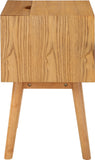 Teddy Contemporary Nightstand with USB Ports, Stylish Wood Grain Finish & Modern Stainless Steel Accents