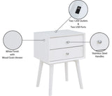 Teddy Contemporary Nightstand with USB Ports, Stylish Wood Grain Finish & Modern Stainless Steel Accents