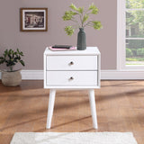 Teddy Contemporary Nightstand with USB Ports, Stylish Wood Grain Finish & Modern Stainless Steel Accents