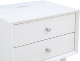 Teddy Contemporary Nightstand with USB Ports, Stylish Wood Grain Finish & Modern Stainless Steel Accents