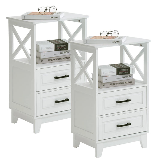 Tall Nightstand Set of 2 Wooden Rustic Bedside End Table
