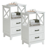 Tall Nightstand Set of 2 Wooden Rustic Bedside End Table