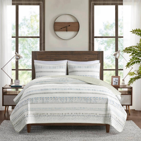 Farmhouse Microfiber Seersucker 3-Piece Quilt Set, Taupe