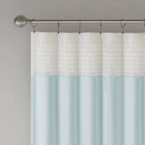 Color Block Stripes Polyoni Pintuck Curtain Panel, Aqua