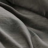 Grid Pattern Soft Washed Pleated Duvet Cover Set, Grey