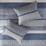 Jacquard Stripe Mosaic 7-Piece Comforter Set, Navy Blue