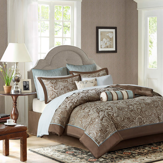 Paisley 12-Piece Complete Comforter Set and Sheet Set, Taupe