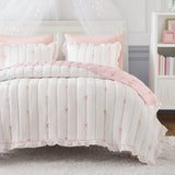 Soft Bow Embroidered Quilt Mini Set, Pink