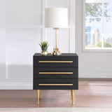 Marisol Black Night Stand - Modern Elegance with Gold Accents, Durable Design & Minimalist Style