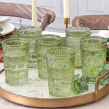 Vintage Sage Green Textured Drinking Glass Set of 6