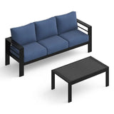 2-Piece Aluminum Outdoor Patio Sofa with Coffee Table