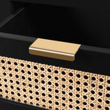 Langham Mid Century Night Stand with Natural Cane Front and Versatile Handle Options for Style
