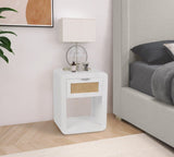 Langham Mid Century Night Stand with Natural Cane Front and Versatile Handle Options for Style