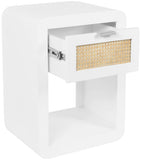 Langham Mid Century Night Stand with Natural Cane Front and Versatile Handle Options for Style