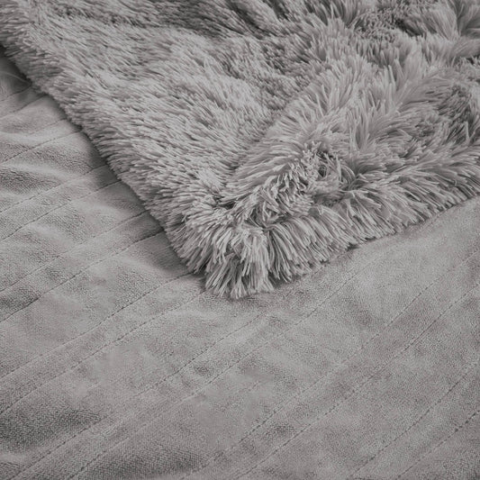 Heated 50x60" Shaggy Faux Fur Electric Throw Blanket, Grey