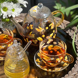 Honey Bee Glass Teacup & Saucer Set, 12 oz