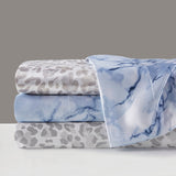 Wrinkle Free Marble Printed Satin Sheet Set, Blue