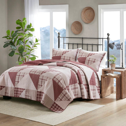 3 Piece Geometric Cotton Coverlet Mini Set, Red