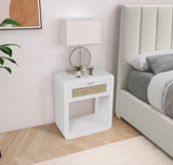 Langham Mid Century Night Stand with Natural Cane Front and Versatile Handle Options for Style