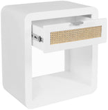 Langham Mid Century Night Stand with Natural Cane Front and Versatile Handle Options for Style
