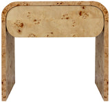 Cresthill Mid Century Nightstand - Solid Burl Wood with Curved Design for Stylish Bedroom Storage