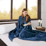 Heated Plush and Berber Electric Bedding Blanket, Navy Blue