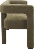 Athena Olive Green Boucle Fabric Bench - Stylish Minimalist Seating for Comfort & Elegance in Design