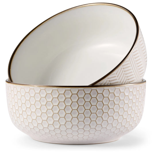 Kook Ceramic Salad Bowls, Cream/Copper, Set of 2