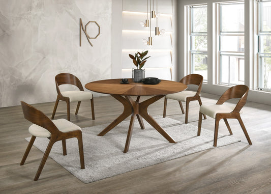 Woodson Mid Century Modern Dining Table with Rich Walnut Veneer and Solid Wood Base for Your Home
