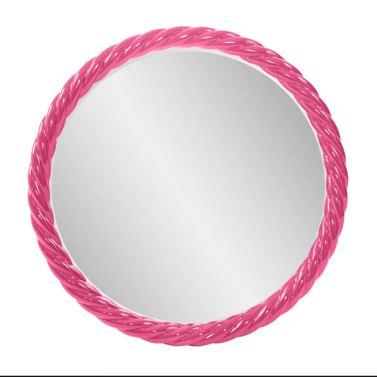 Gita Braided Round Mirror in Glossy Hot Pink