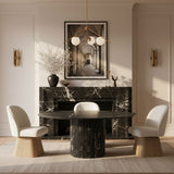 Marlowe - Linen Textured Fabric Upholstered Swivel Dining Side Chair - Stained Natural