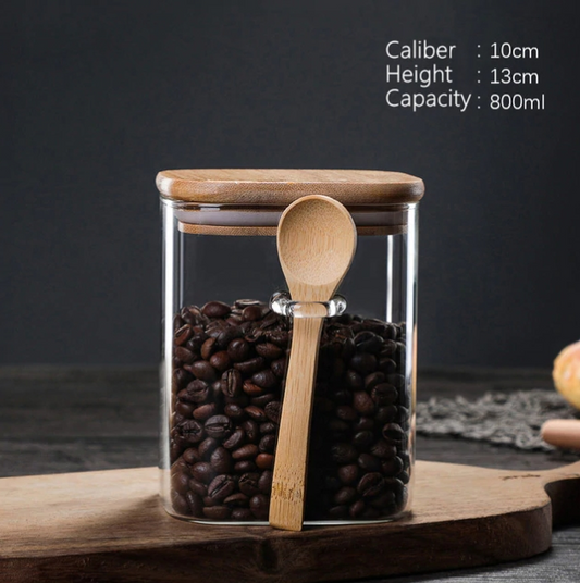 Glass Storage Jar with Bamboo Lid & Spoon