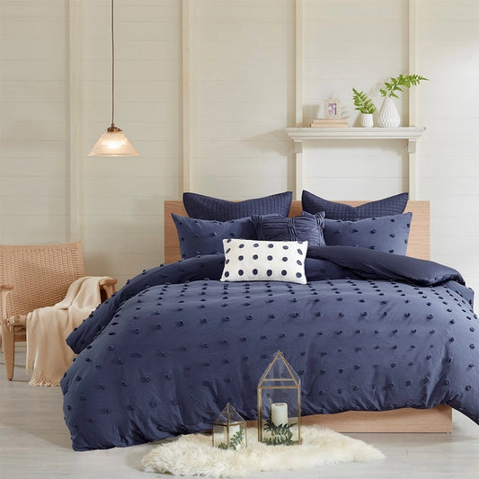 Pom-Pom 7-Piece Comforter or Duvet Cover Set, Indigo Blue
