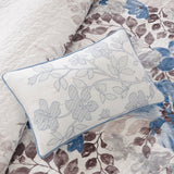 6 Piece Watercolor Floral Reversible Quilt Set, Blue