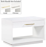 Avery Contemporary Night Stand with Rich Ash Veneer, Versatile Handles, and Stylish Storage Drawer
