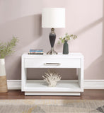Avery Contemporary Night Stand with Rich Ash Veneer, Versatile Handles, and Stylish Storage Drawer