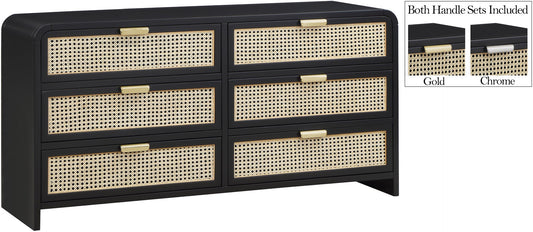 Sage Contemporary Dresser with Rich Wood Frame and Natural Cane Details for Modern Bedroom Style