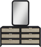 Sage Wood Mirror with Contemporary Design and Natural Cane Details for Your Stylish Bedroom Decor
