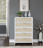 Sage Contemporary Chest with Rich Wood Frame & Natural Cane, Includes Gold and Chrome Handles