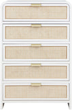 Sage Contemporary Chest with Rich Wood Frame & Natural Cane, Includes Gold and Chrome Handles