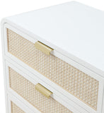 Sage Contemporary Dresser with Rich Wood Frame and Natural Cane Details for Modern Bedroom Style