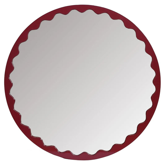 Santosh Round Glossy Burgundy Scalloped Mirror