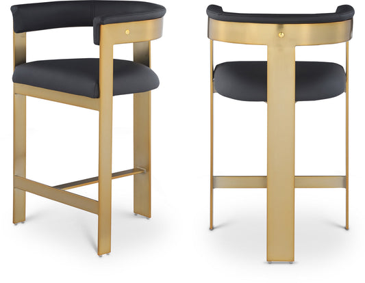Romeo Counter Stool Set - Modern Vegan Leather Design with Elegant Brushed Gold Frame for Dining Rooms