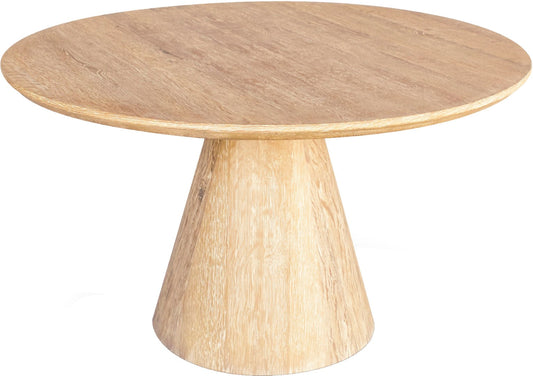 Linette Solid White Oak Mid Century Dining Table with Elegant Tapered Base & Rustic Finish